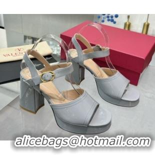 Sumptuous Valentino Fawcette Platform Sandals 10cm in Polished Calfskin Grey 0902041