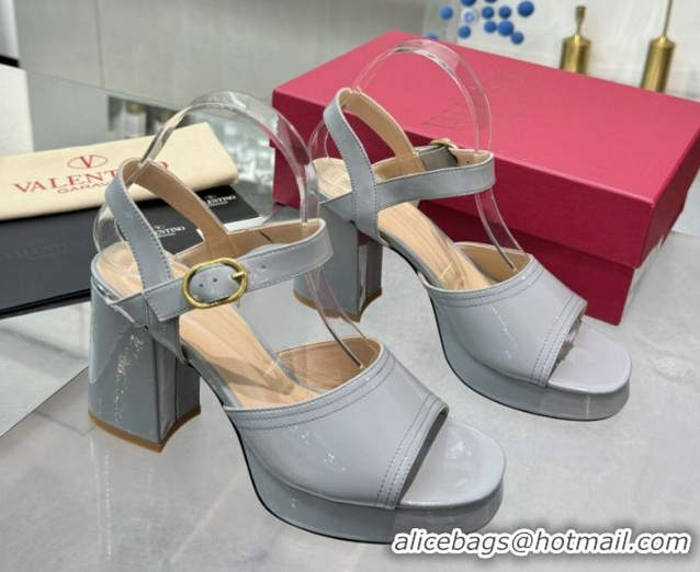 Sumptuous Valentino Fawcette Platform Sandals 10cm in Polished Calfskin Grey 0902041