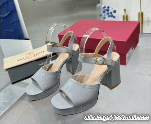 Sumptuous Valentino Fawcette Platform Sandals 10cm in Polished Calfskin Grey 0902041