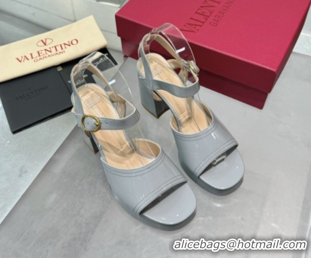 Sumptuous Valentino Fawcette Platform Sandals 10cm in Polished Calfskin Grey 0902041