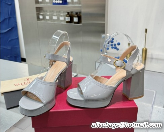 Sumptuous Valentino Fawcette Platform Sandals 10cm in Polished Calfskin Grey 0902041
