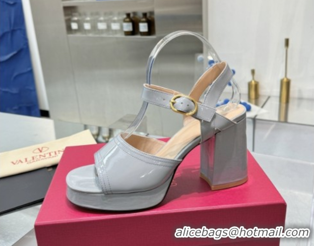 Sumptuous Valentino Fawcette Platform Sandals 10cm in Polished Calfskin Grey 0902041