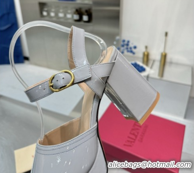 Sumptuous Valentino Fawcette Platform Sandals 10cm in Polished Calfskin Grey 0902041