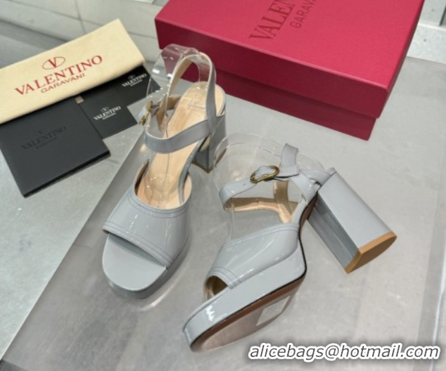 Sumptuous Valentino Fawcette Platform Sandals 10cm in Polished Calfskin Grey 0902041