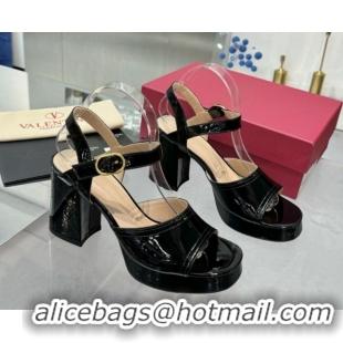 Stylish Valentino Fawcette Platform Sandals 10cm in Polished Calfskin Black 0902042