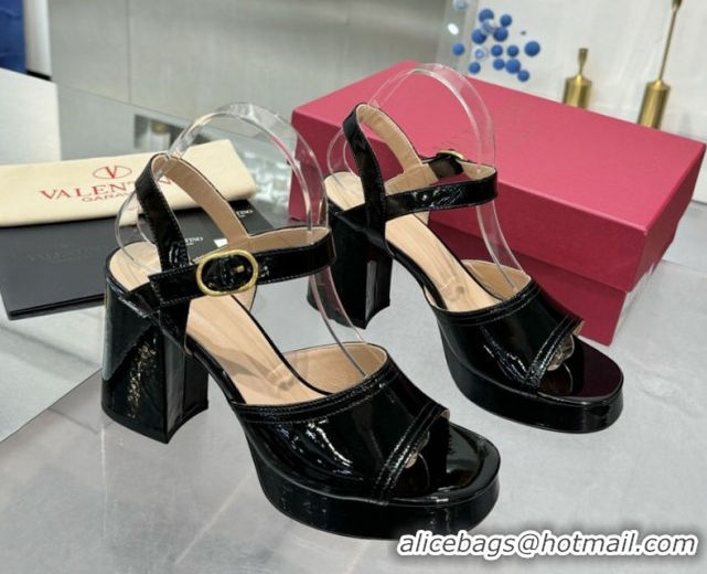 Stylish Valentino Fawcette Platform Sandals 10cm in Polished Calfskin Black 0902042