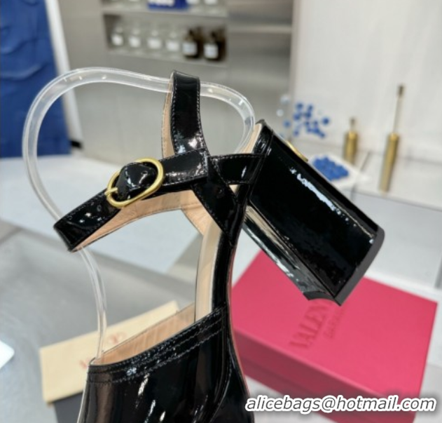 Stylish Valentino Fawcette Platform Sandals 10cm in Polished Calfskin Black 0902042