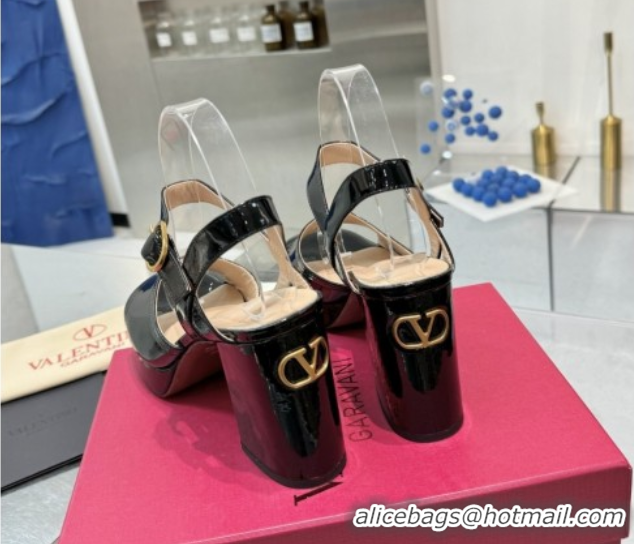 Stylish Valentino Fawcette Platform Sandals 10cm in Polished Calfskin Black 0902042
