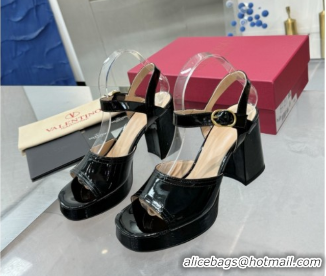 Stylish Valentino Fawcette Platform Sandals 10cm in Polished Calfskin Black 0902042