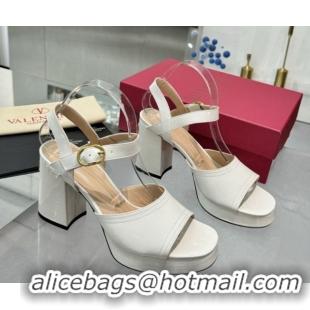 Best Price Valentino Fawcette Platform Sandals 10cm in Polished Calfskin White 0902043