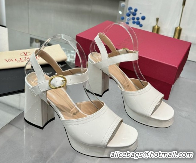 Best Price Valentino Fawcette Platform Sandals 10cm in Polished Calfskin White 0902043