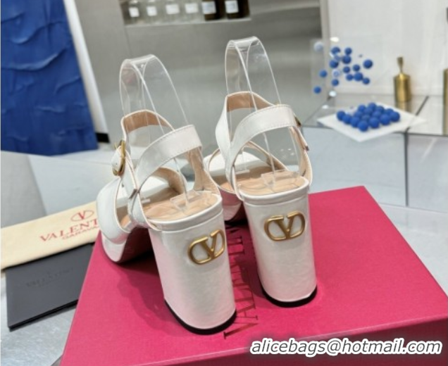 Best Price Valentino Fawcette Platform Sandals 10cm in Polished Calfskin White 0902043