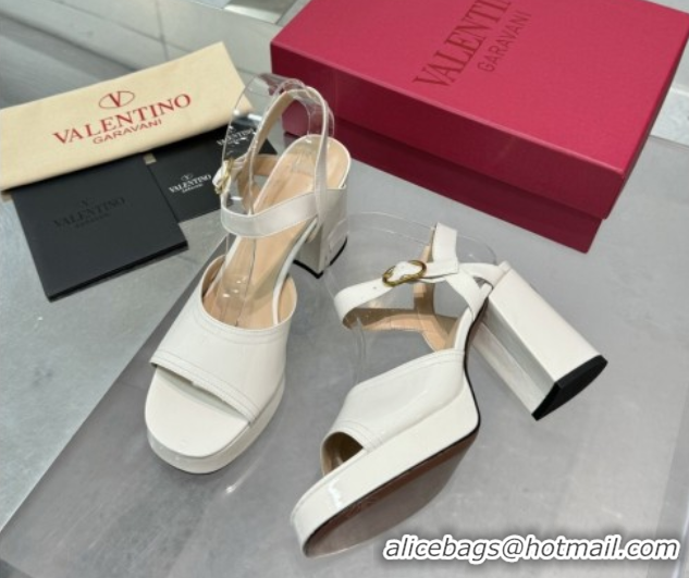 Best Price Valentino Fawcette Platform Sandals 10cm in Polished Calfskin White 0902043