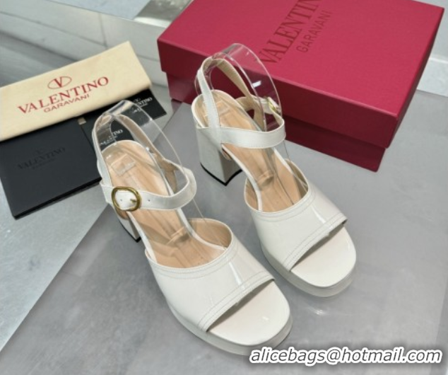 Best Price Valentino Fawcette Platform Sandals 10cm in Polished Calfskin White 0902043