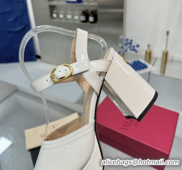 Best Price Valentino Fawcette Platform Sandals 10cm in Polished Calfskin White 0902043