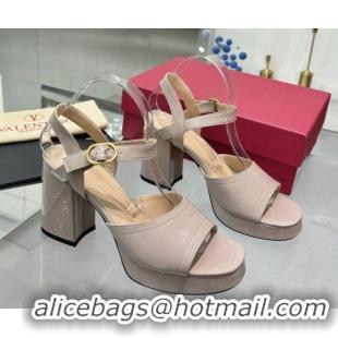 Buy Discount Valentino Fawcette Platform Sandals 10cm in Polished Calfskin Light Pink 0902044