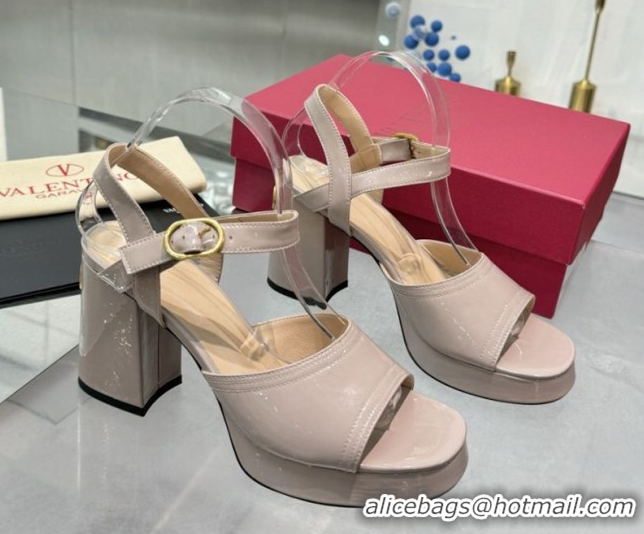 Buy Discount Valentino Fawcette Platform Sandals 10cm in Polished Calfskin Light Pink 0902044