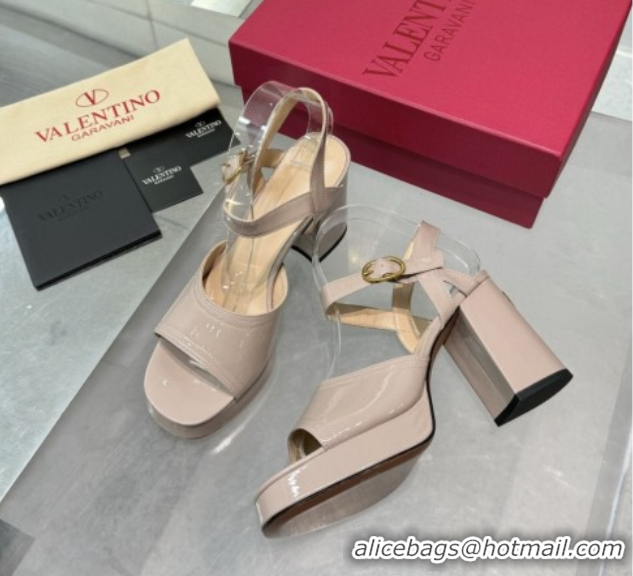 Buy Discount Valentino Fawcette Platform Sandals 10cm in Polished Calfskin Light Pink 0902044