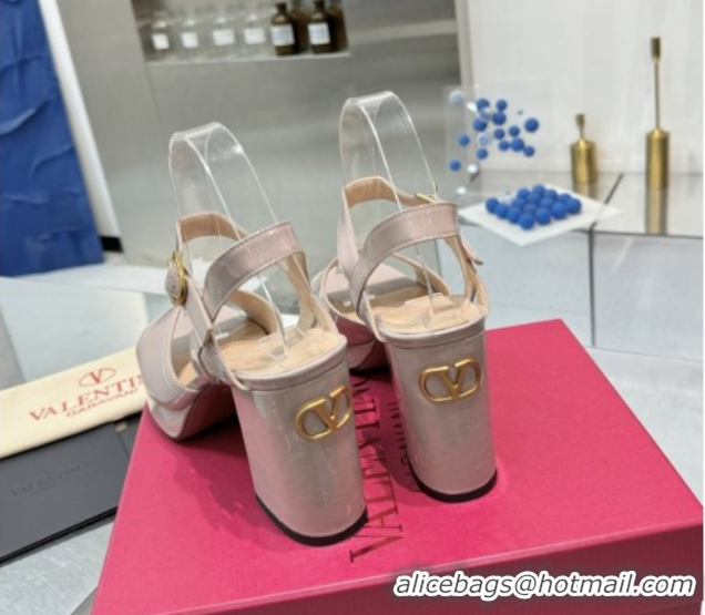 Buy Discount Valentino Fawcette Platform Sandals 10cm in Polished Calfskin Light Pink 0902044