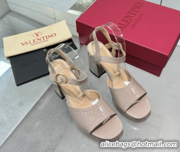 Buy Discount Valentino Fawcette Platform Sandals 10cm in Polished Calfskin Light Pink 0902044