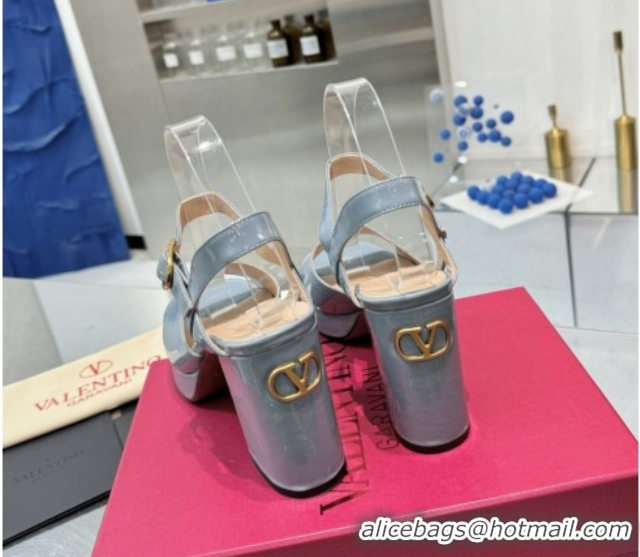 Good Quality Valentino Fawcette Platform Sandals 10cm in Polished Calfskin Light Blue 0902046