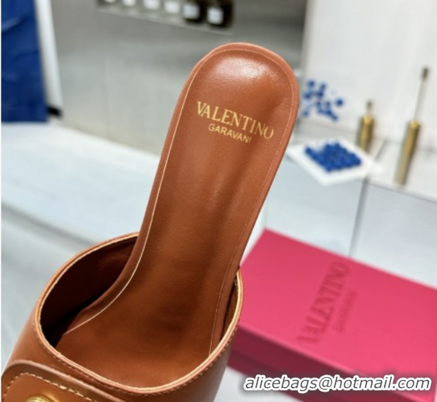 Duplicate Valentino Vlogo Signature Heel Slides Sandal 6cm in Calfskin Brown 0902047