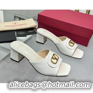 Perfect Valentino Vlogo Signature Heel Slides Sandal 6cm in Calfskin White 0902049