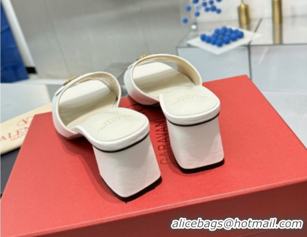 Perfect Valentino Vlogo Signature Heel Slides Sandal 6cm in Calfskin White 0902049