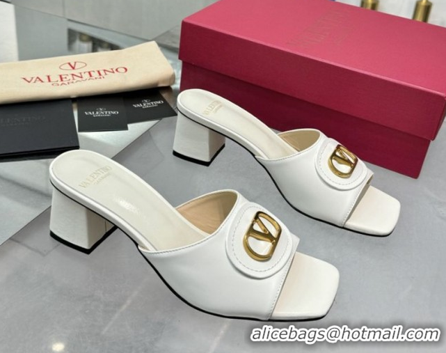 Perfect Valentino Vlogo Signature Heel Slides Sandal 6cm in Calfskin White 0902049