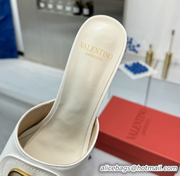 Perfect Valentino Vlogo Signature Heel Slides Sandal 6cm in Calfskin White 0902049