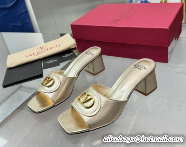 Shop Cheap Valentino Vlogo Signature Heel Slides Sandal 6cm in Calfskin Gold 0902050