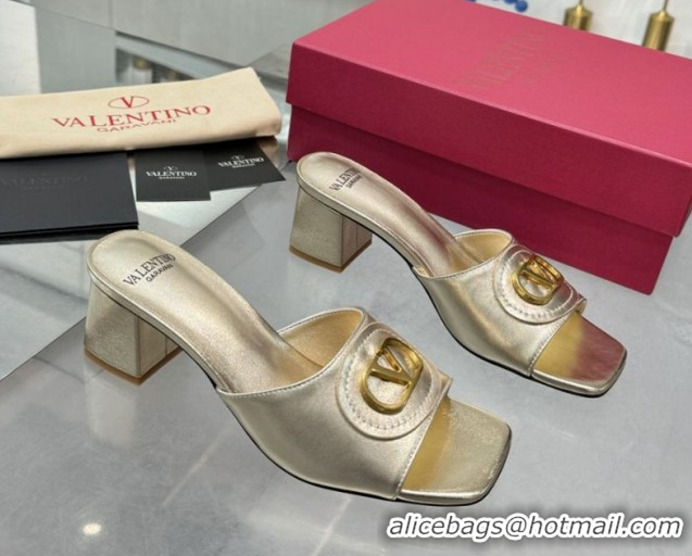 Shop Cheap Valentino Vlogo Signature Heel Slides Sandal 6cm in Calfskin Gold 0902050