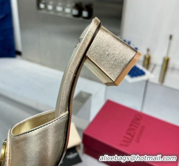 Shop Cheap Valentino Vlogo Signature Heel Slides Sandal 6cm in Calfskin Gold 0902050
