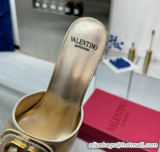 Shop Cheap Valentino Vlogo Signature Heel Slides Sandal 6cm in Calfskin Gold 0902050