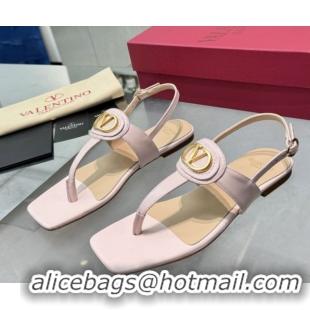 Luxurious Valentino Vlogo Signature Flat Thong Sandals in Calfskin Light Pink 0902052