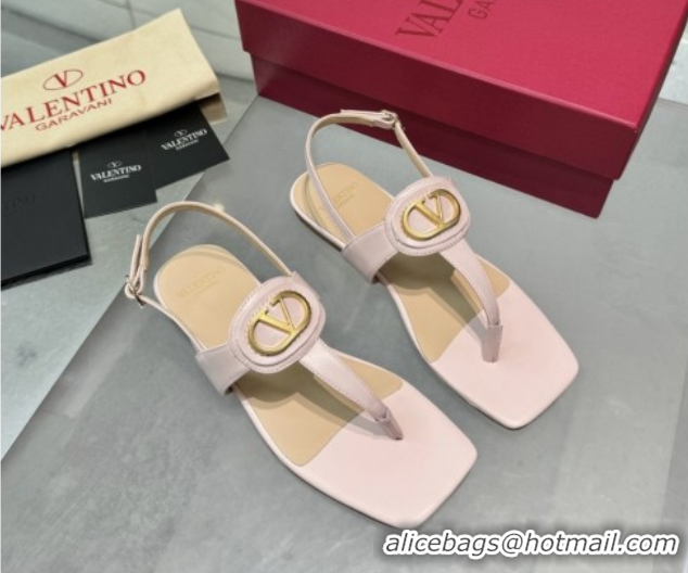 Luxurious Valentino Vlogo Signature Flat Thong Sandals in Calfskin Light Pink 0902052