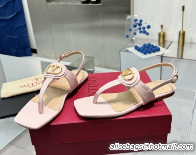 Luxurious Valentino Vlogo Signature Flat Thong Sandals in Calfskin Light Pink 0902052