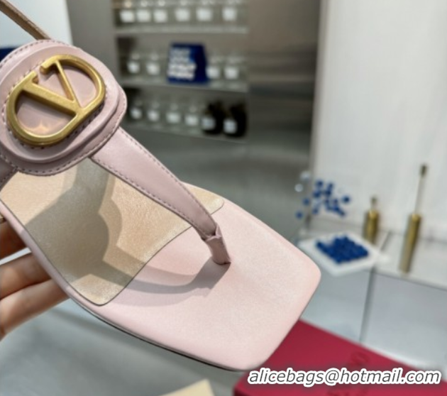 Luxurious Valentino Vlogo Signature Flat Thong Sandals in Calfskin Light Pink 0902052