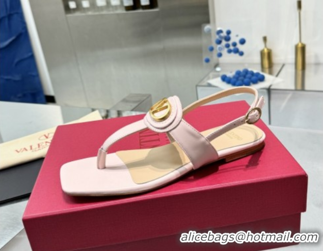 Luxurious Valentino Vlogo Signature Flat Thong Sandals in Calfskin Light Pink 0902052