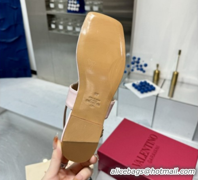Luxurious Valentino Vlogo Signature Flat Thong Sandals in Calfskin Light Pink 0902052