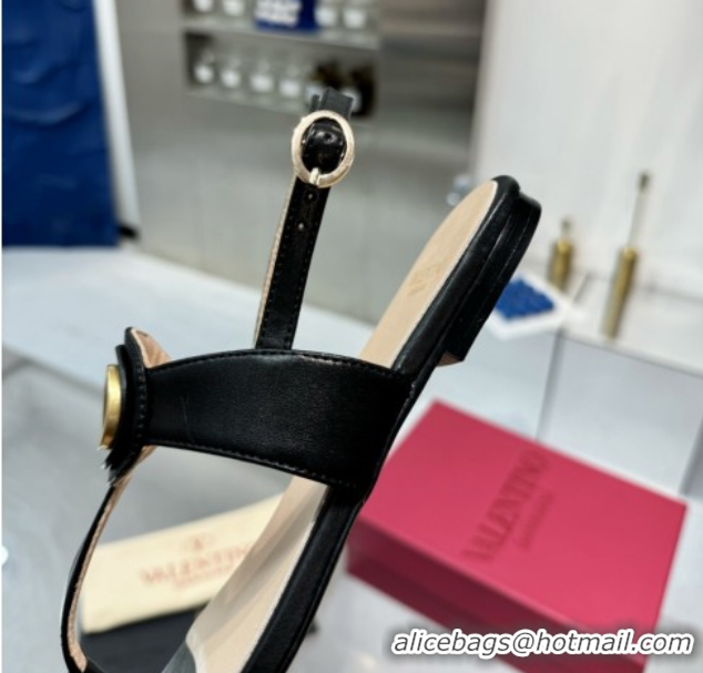 Top Grade Valentino Vlogo Signature Flat Thong Sandals in Calfskin Black 0902053