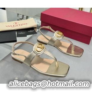 Purchase Valentino Vlogo Signature Flat Thong Sandals in Calfskin Gold 0902054