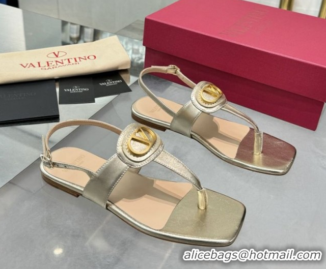 Purchase Valentino Vlogo Signature Flat Thong Sandals in Calfskin Gold 0902054