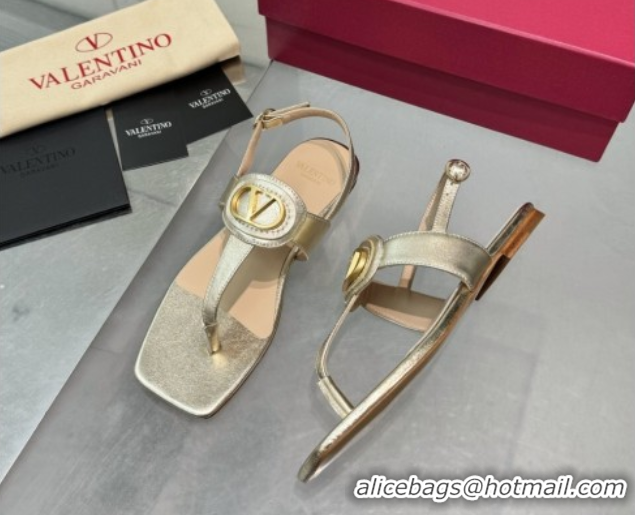 Purchase Valentino Vlogo Signature Flat Thong Sandals in Calfskin Gold 0902054