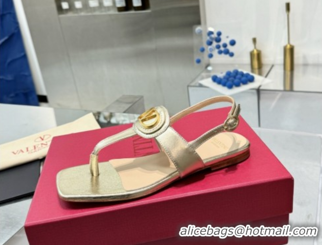 Purchase Valentino Vlogo Signature Flat Thong Sandals in Calfskin Gold 0902054