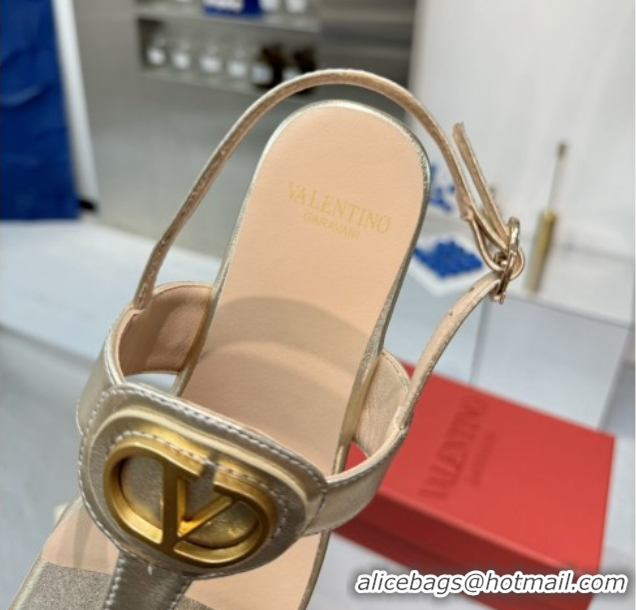 Purchase Valentino Vlogo Signature Flat Thong Sandals in Calfskin Gold 0902054