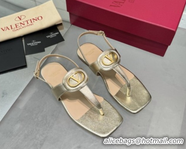 Purchase Valentino Vlogo Signature Flat Thong Sandals in Calfskin Gold 0902054