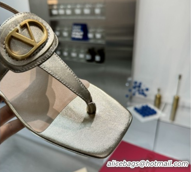 Purchase Valentino Vlogo Signature Flat Thong Sandals in Calfskin Gold 0902054