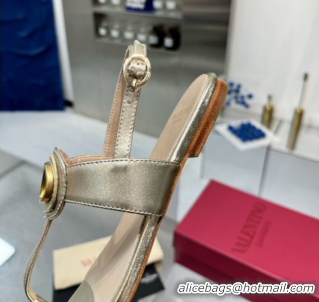 Purchase Valentino Vlogo Signature Flat Thong Sandals in Calfskin Gold 0902054