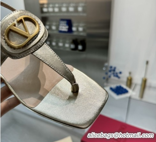 Purchase Valentino Vlogo Signature Flat Thong Sandals in Calfskin Gold 0902054